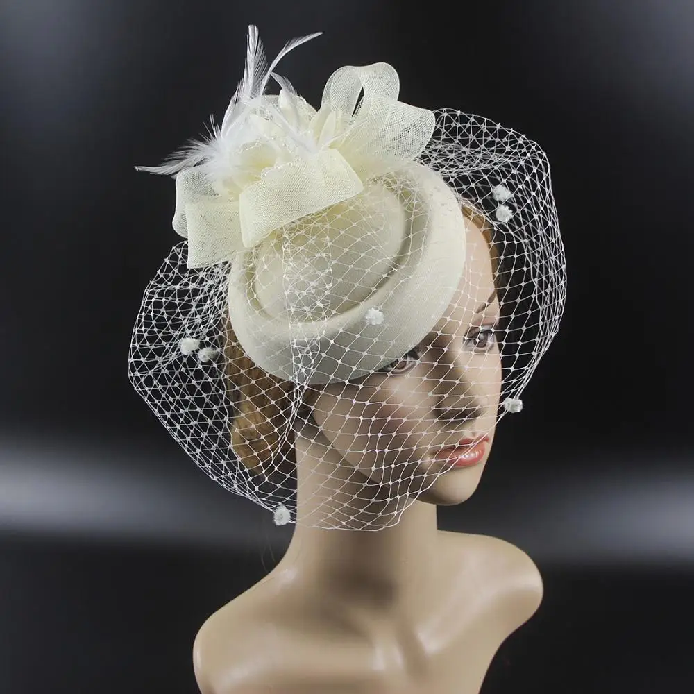Retro Women Veil Sinamay Flower Feathers Fedoras Hat Fascinators Hat Headband Hair Clip view 3