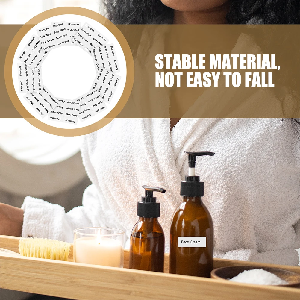 

12 Sheets Dispensing Bottle Labels Waterproof Skincare Stickers for Jars Toiletries Bathroom Black Transparent Self
