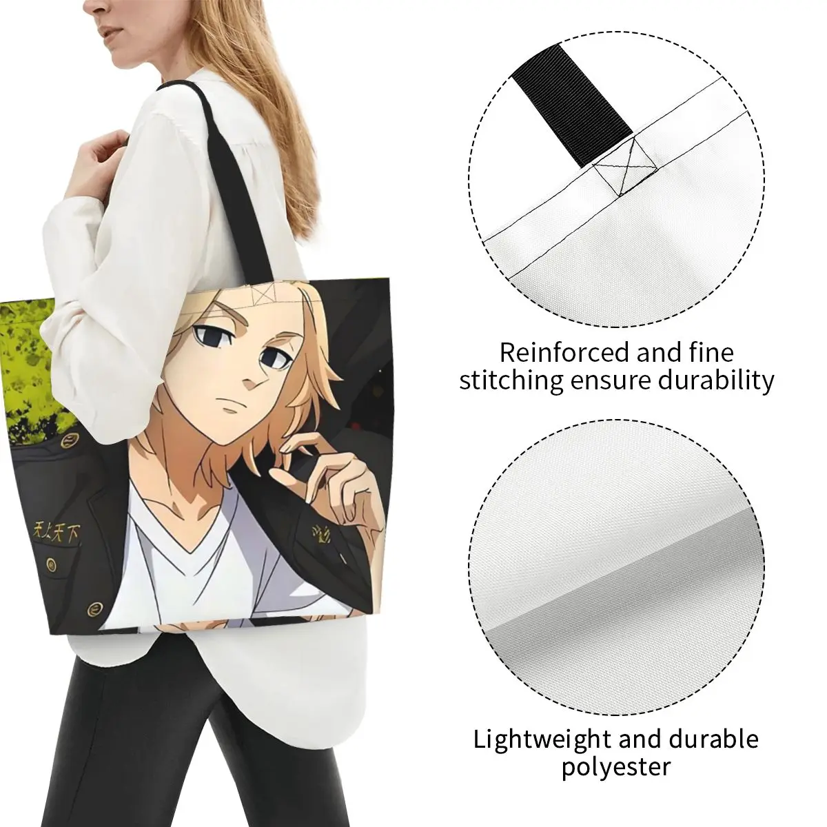 Anime Tokyo Revengers Kazutora Shopping Tote Bag Canvas Large Capacity Shoulder Bags Shopper Grocery Handbag for Women