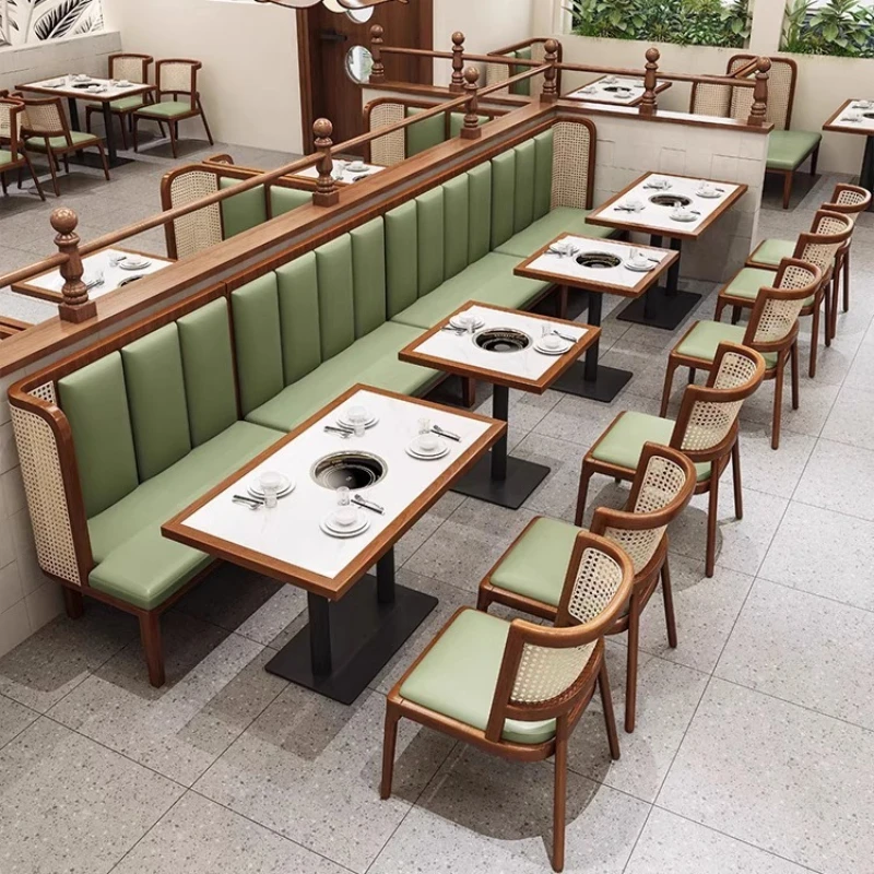 

Southeast Asian restaurant table and chair combination, solid wood rattan booth, milk tea shop, café, Western restaurant