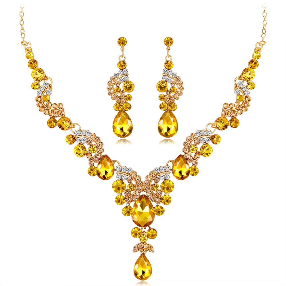 New hot selling bridal necklace earrings stylish high-end wedding party jewelry two-piece set