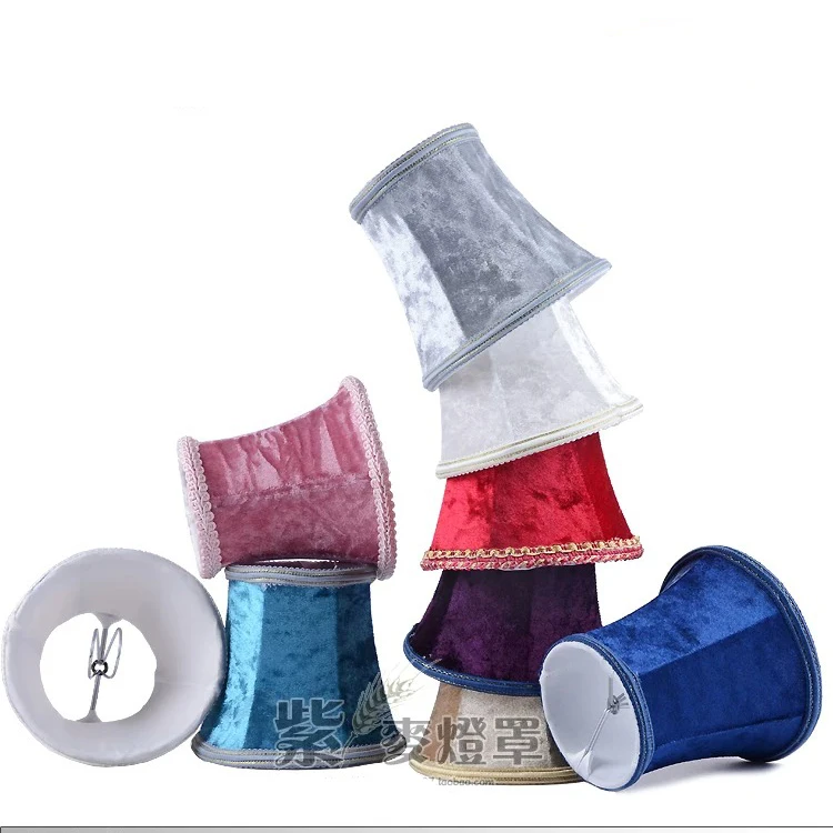 European Style Crystal Chandelier LampShades Clip On Velvet Fabric Droplight Wall Lamp Simple Chandelier Drum Lamp Shade Decor