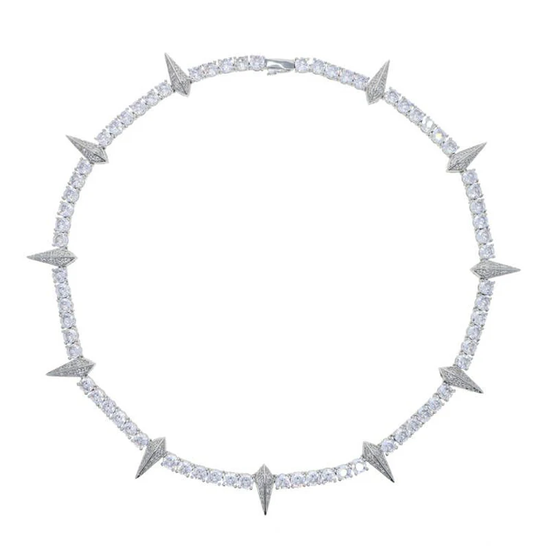 2023 New Iced Out Spike Pendant Necklace With 5mm Tennis Chain Bling 5A Cubic Zirconia Gold Silver Color Hip Hop Men Boy Jewelry