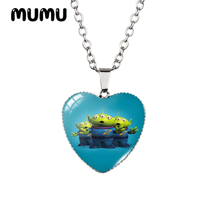 2024 New Toy Story Heart Necklace Woody Buzz lightyear Glass Printed Photo Pendant Handmade Jewelry Gifts Children