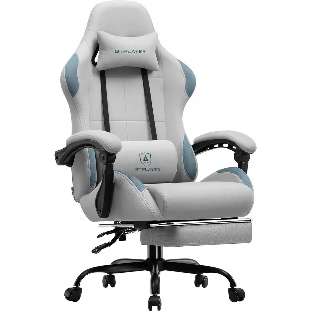 Gaming Chair abric with ket Spring Cushion,Computer Oice Chair with Lumbar Support or Adults Linkage Armrests and ootrest Ergono