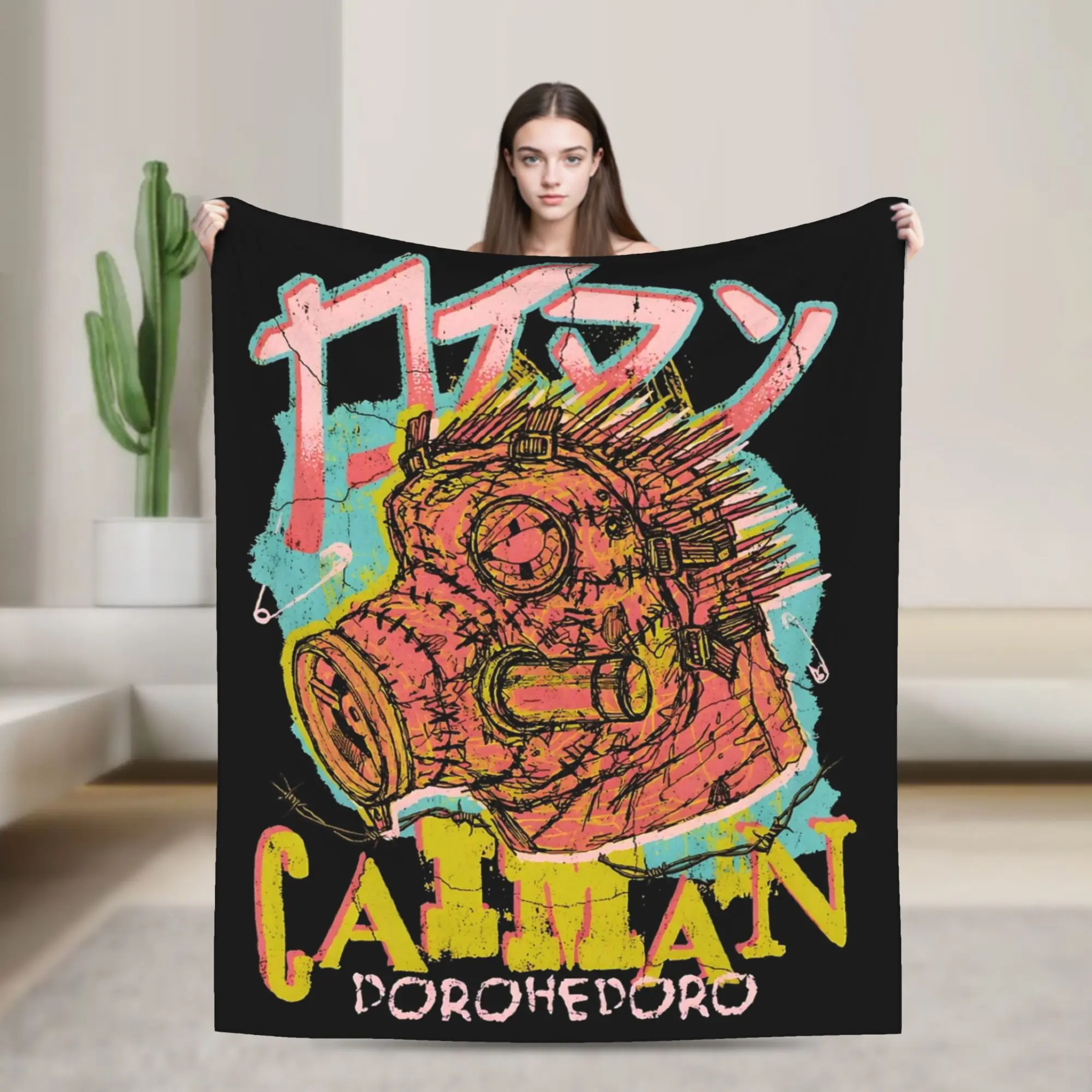 Caiman Dorohedoroo Punk Gas Mask Blankets Coral Fleece Plush Spring Autumn Soft Throw Blankets for Home Outdoor Bedding Throws