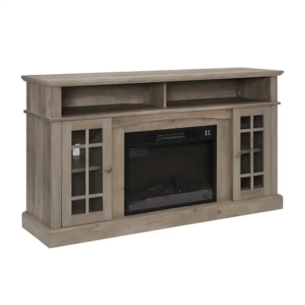 Modern Farmhouse TV Stand with 24.5'' Electric Fireplace 55-65 Inch TV Entertainment Center Rustic Wooden Door Storage Realistic image 6