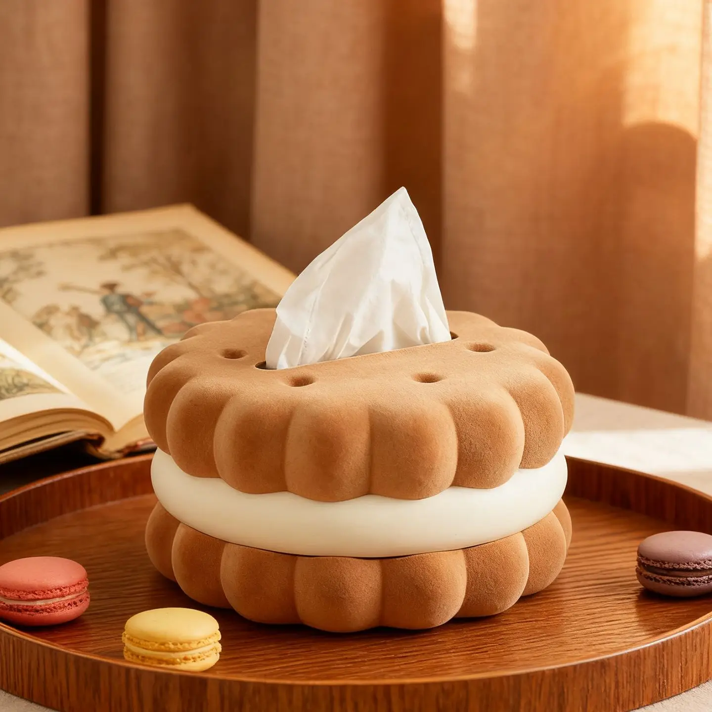 

Cute And Fun Sandwich Biscuit Tissue Box, Home Living Room Bedroom Cartoon Creative Cute Dining Table Decoration, Paper Box
