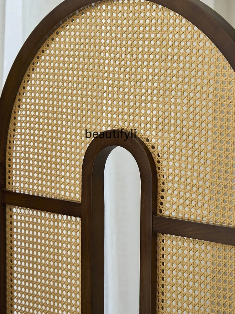 Nordic retro solid wood rattan screen B & B hotel restaurant decorative partition, mobile folding screen  H