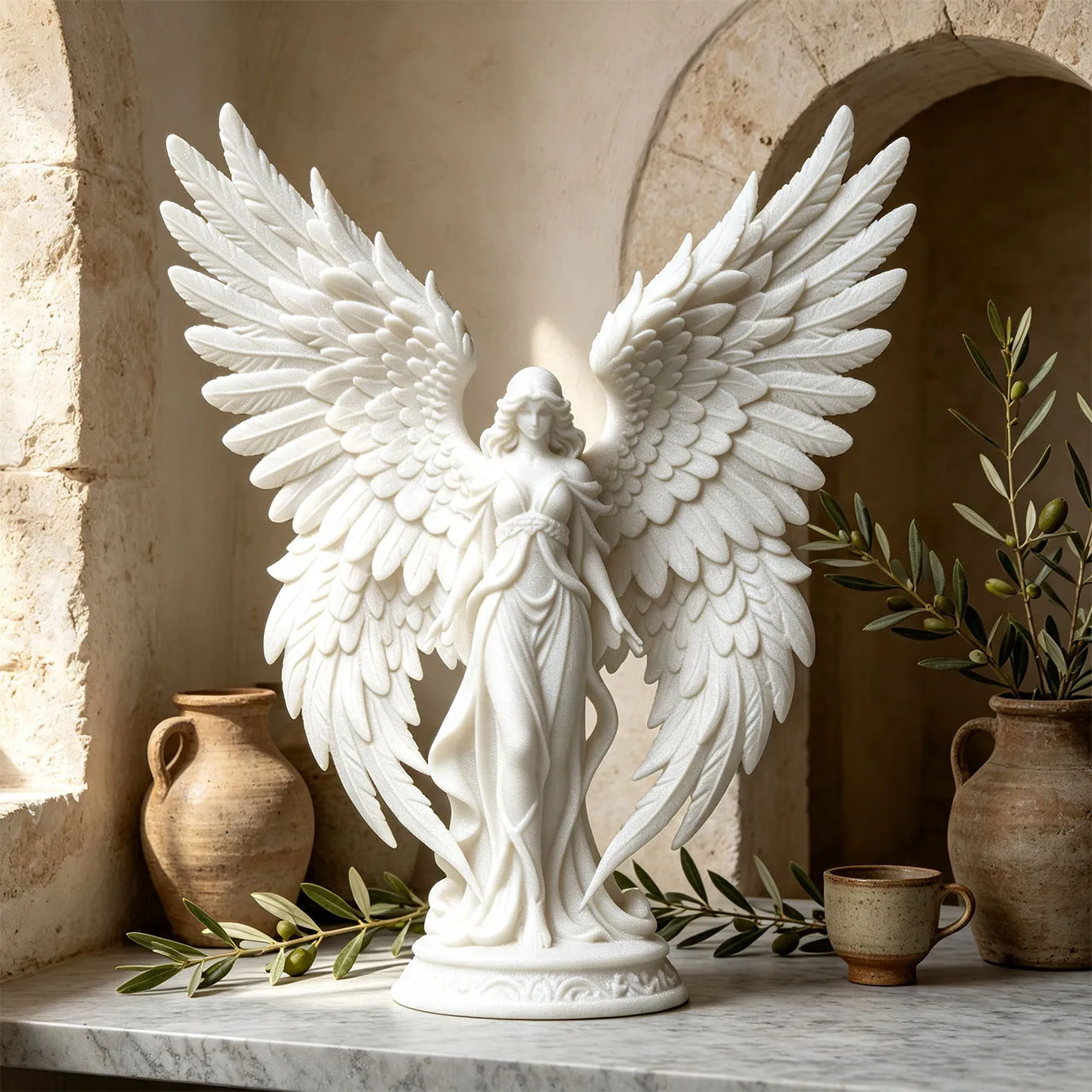Light Luxury 3D Printed Angel Goddess Healing Ornament Pure White Wings Desktop Decoration Home Craft Art Gift For Peace view 4
