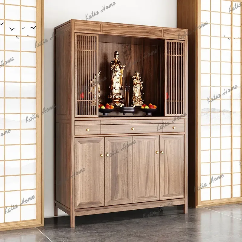 PG  Black Walnut Wood Altar Table Solid Wood Shrine Buddha Table Hidden Door Home Buddha Hall God of Wealth Cabinet