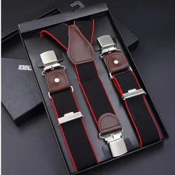 Leather Suspenders Men 3 Clips Male Suspensorios Adjustable Belt Strap Bretelles Vintage Men Clothing Accessories