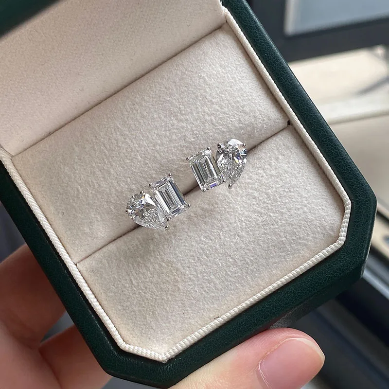14K White Gold IGI 1CT Each Stone Total 4CTW Emerald & Pear Cut CVD HPHT Lab Grown Diamond DEF VS Double Diamond Earrings