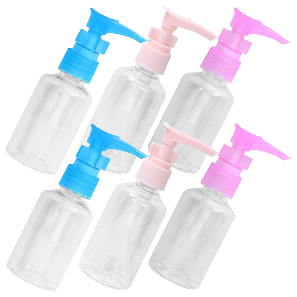 

6pcs 50ML Clear Lotion Bottle Portable Shampoo Dispenser Travel Soap Bottles Reusable Random Color Bathroom Empty Pump Shower