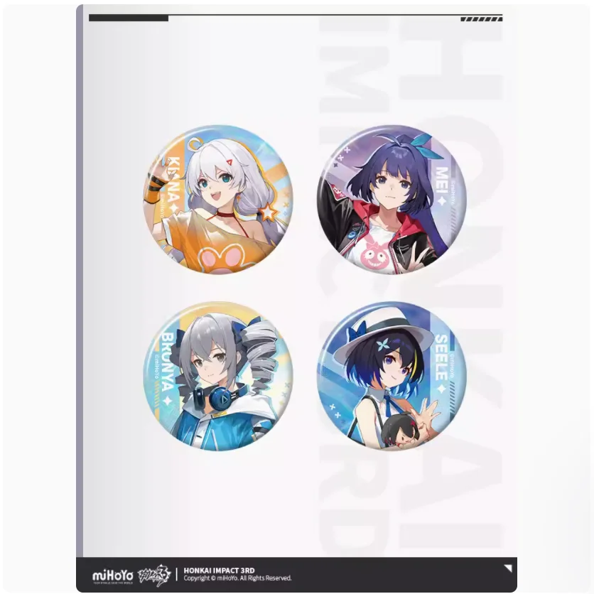 2024 Anime Honkai Impact 3 Summer Carnival Series Tinplate Badge Cartoon Figure Kiana Raiden Mei Baji Brooch Button Gift