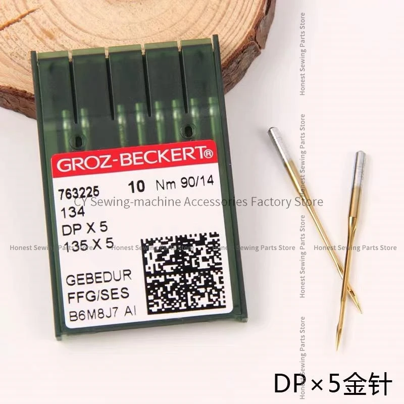 100PCS DPX5 Gold Needles Groz-Beckert Dp*5 FFG/SES Heat-Proof Needle Titanium-Plated Anti-Skid Velvet Knotting Bartack Keyhole