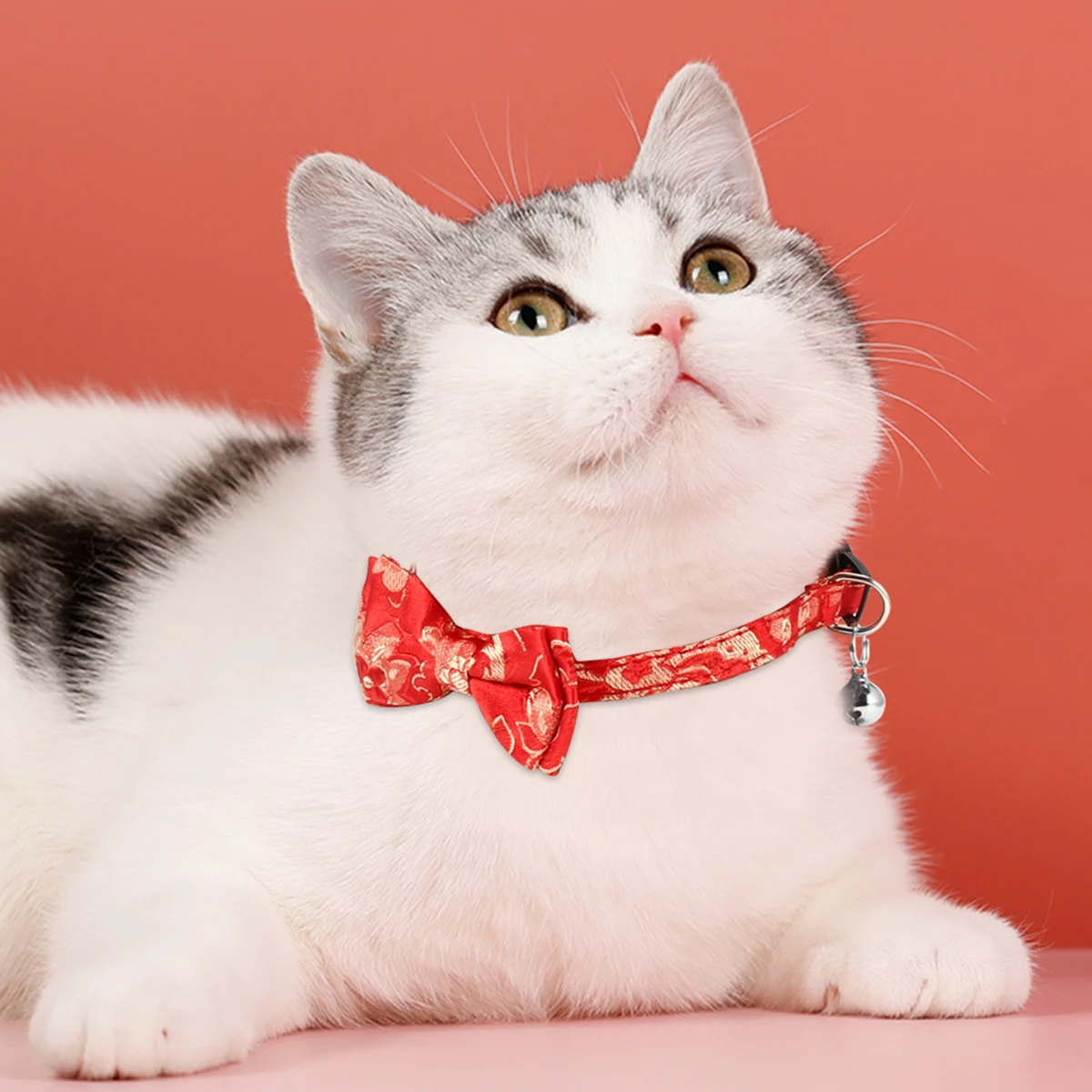

Fabric Cat Necklace Pet Collar Adjustable Bowknot Bell Comfortable Non Tight Chinese Style Reusable No Deformation Exquisite