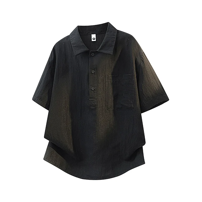 Linen Short-sleeved Polo Collar Shirt Men's 2026 Summer New Pullover Shirt