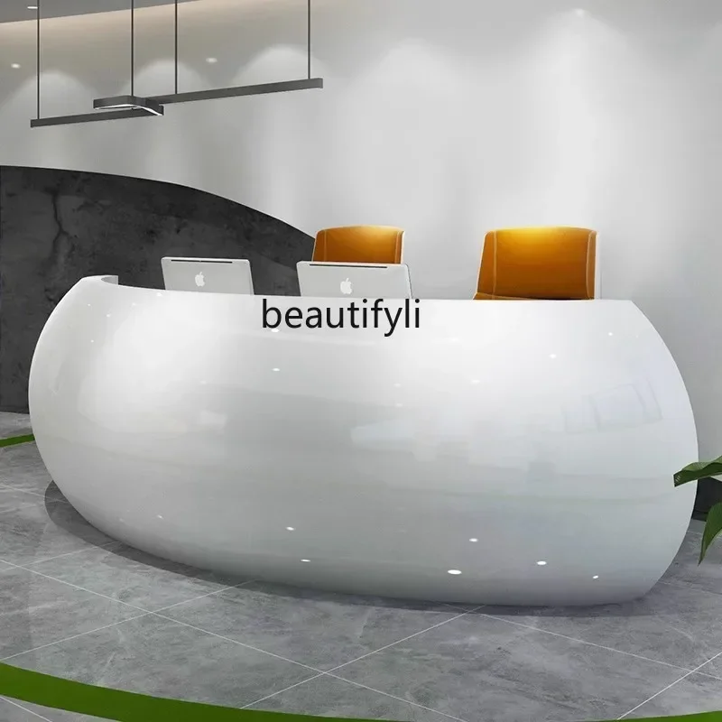 

yj7 Painting Front Desk Reception Desk Round Bar Welcome Medical Beauty Consultation Desk Office Furniture Curved checkout page