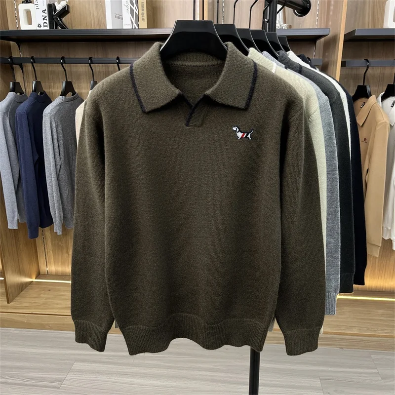 Luxusmarke Herren-Poloshirt mit Stickerei-Print, Herbst Neuheit, Einfarbig, Langarm, Revers-Strick-T-Shirt, Modische Business-Herrenbekleidung – Detail 9
