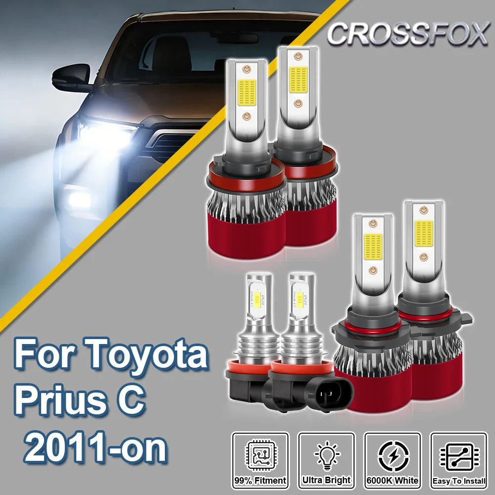 CROSSFOX para Toyota Prius C 2011 2012 2013 2014 2015 en adelante, Bombillas LED Canbus Turbo de Luz Alta/Baja para Coche, Faros Antiniebla Ultra Brillantes