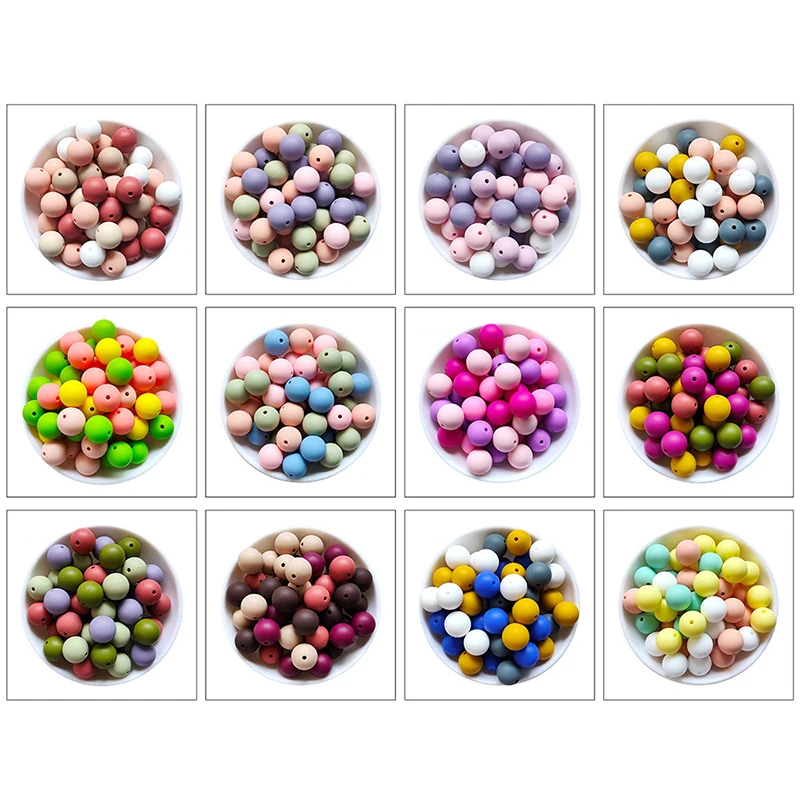 

15mm 40Pcs/Lot Baby Silicone Loose Bead For Jewelry Beads Round Bead DIY Pacifier Chain Dummy Holder Accessories BPA Free
