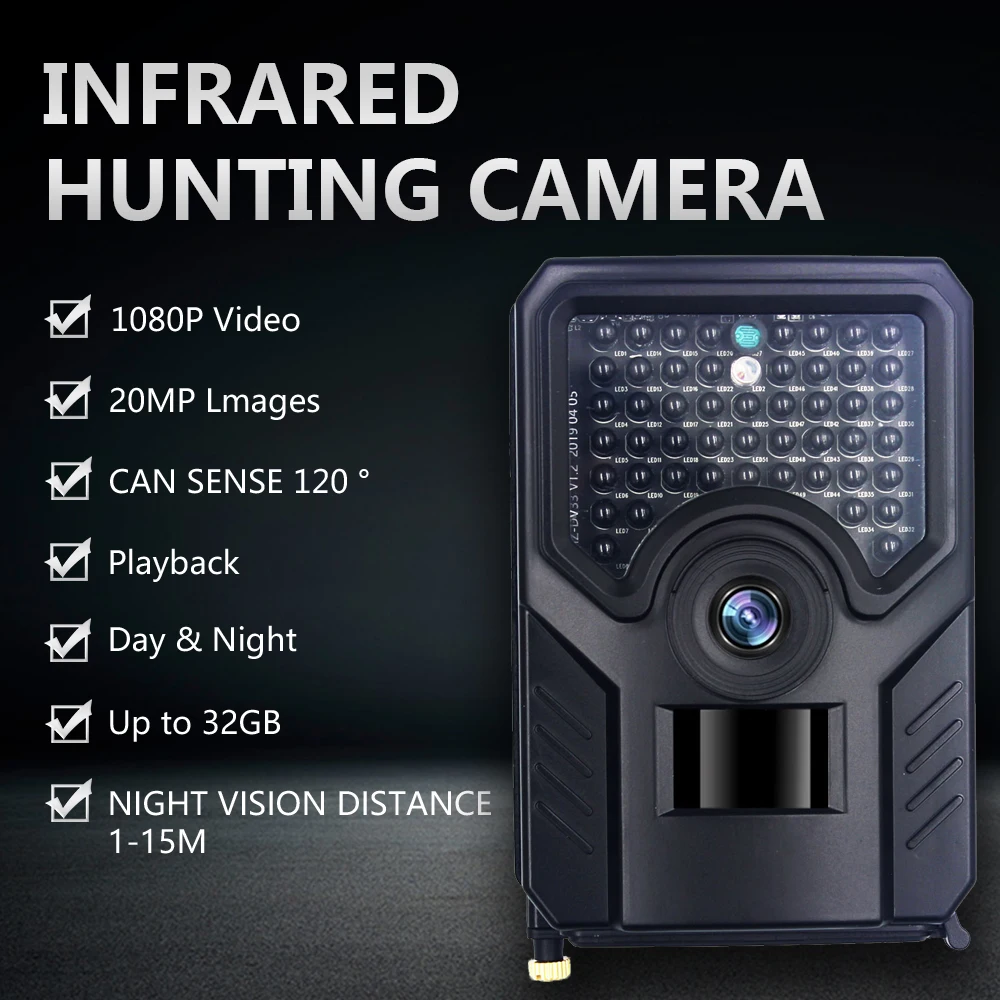 

PR200 12MP 49PCS IR Leds Hunting Trail Camera Surveillance Wildlife Farm Security