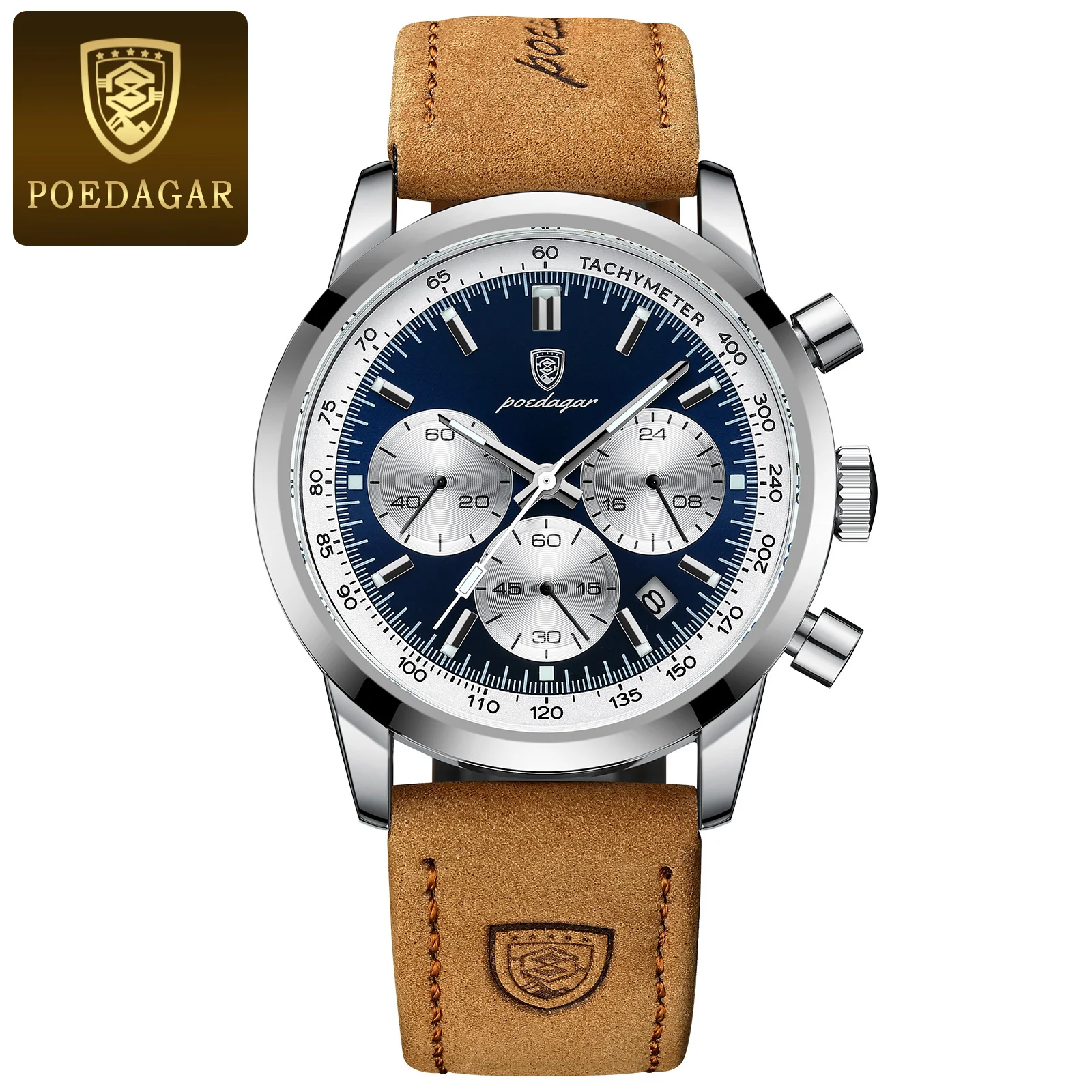 POEDAGAR Top Marke männer Quarzuhr Wasserdicht Leucht Chronograph Military Mann Uhr Luxus Mode Leder Uhren Für Männer 8