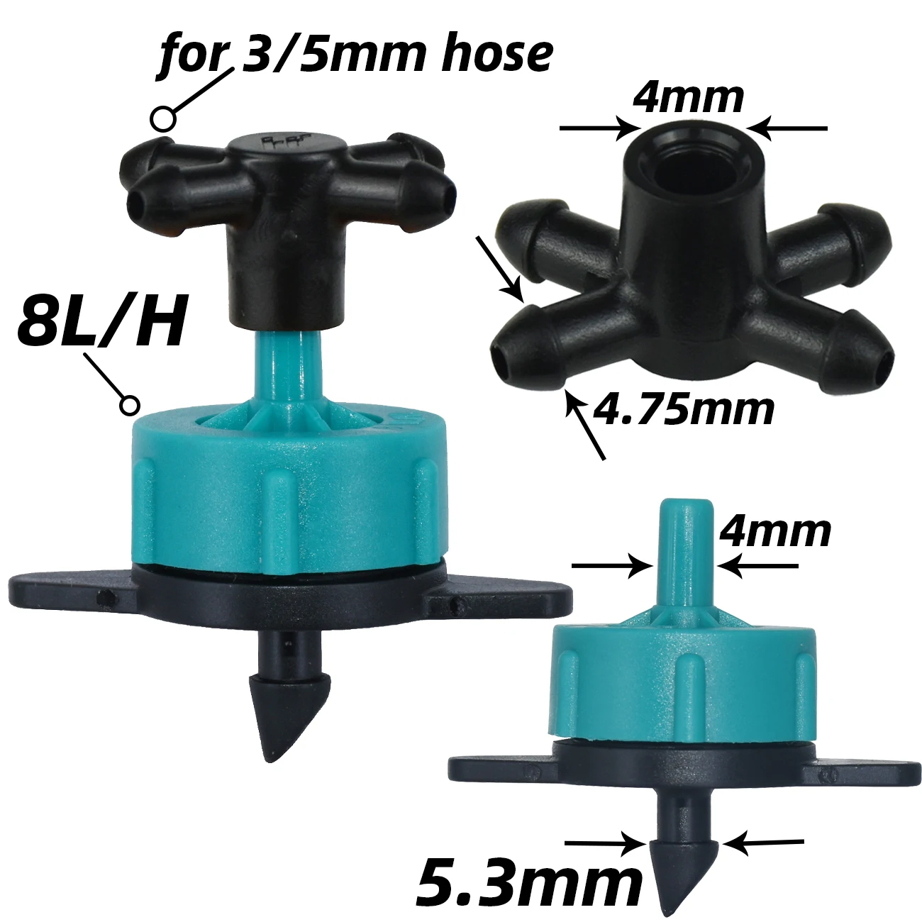 20-50pcs Garden Drip Irrigation 2L-8L Fixed Flow Dripper 4-way 3/5mm Hose Connector Agriculture Watering Drip Arrow Greenhouse