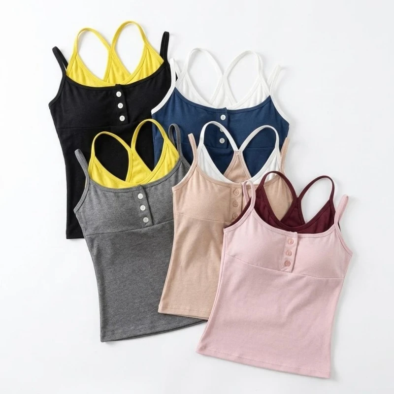 Unique Sweet Spicy Girl Tank Top Summer Fake Two-piece Halter Women Cami Top Color Block Backless Tube Top With Built-in Bra Pad