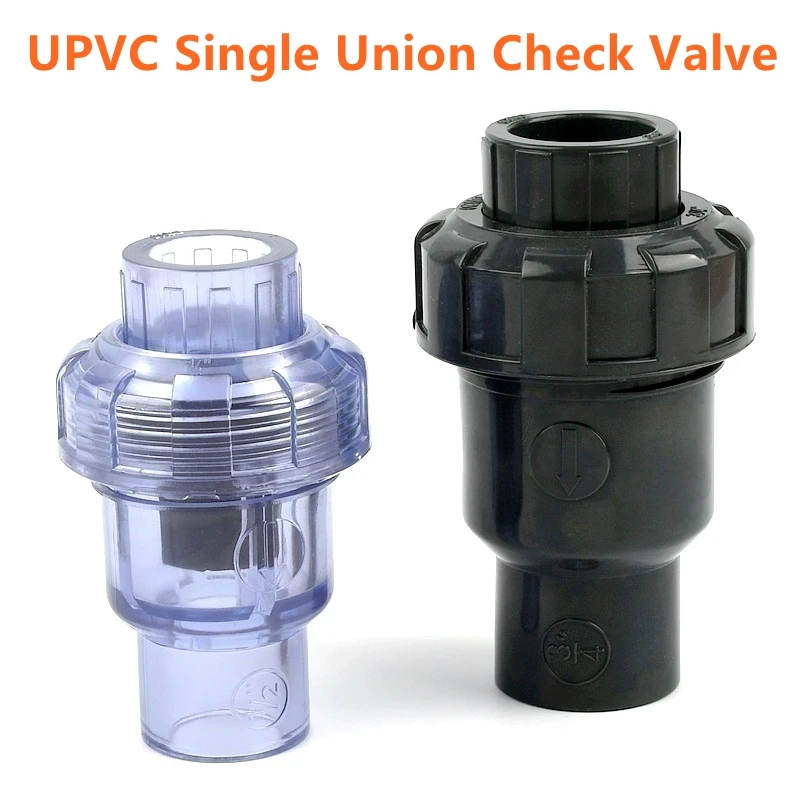 1PC I.D 20~63mm Transparent Blue Dark Grey UPVC Single Union Check Valve Aquarium Fish Tank Garden Irrigation Pipe Fittings