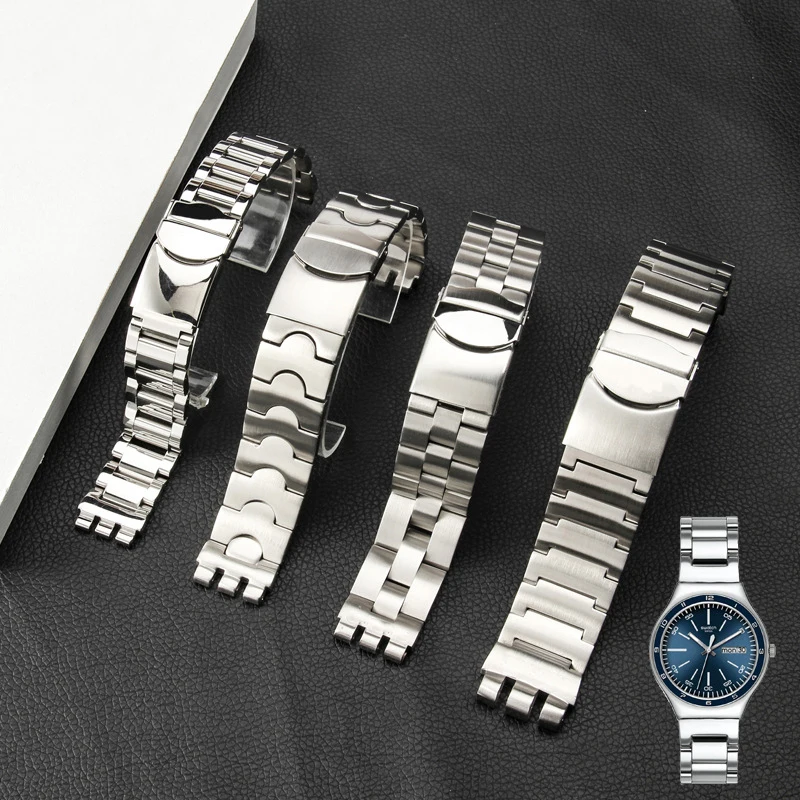 Three-Fork Concave-Convex Watch Strap Solid Refined Steel Belt For Swatch YCS Yas YGS Series Men's Women's Watch Chain 17mm 19mm