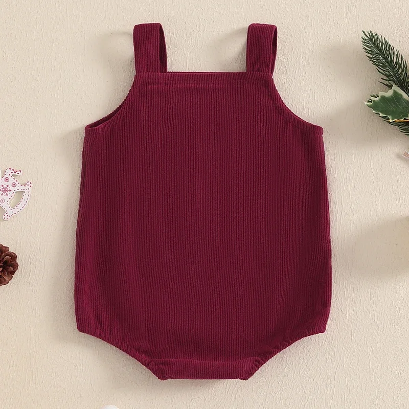 Christmas Newborn Baby Girl Boys Rompers Casual Elk/Christmas Tree Embroidery Sleeveless Corduroy Jumpsuits Overalls Clothes