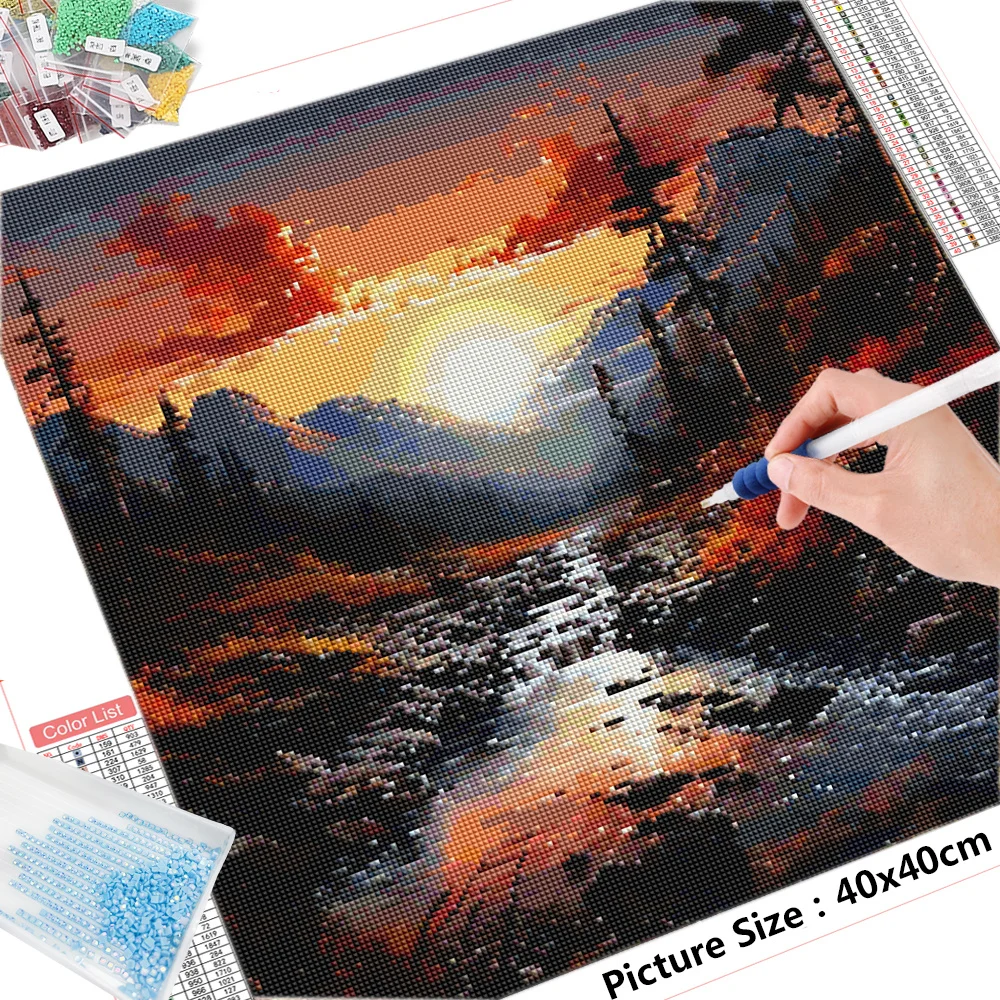 HUACAN Diamond Painting Landscape Embroidery Lakes Mountain Cross Stitch Full Square Round New Arrival Mosaic Sunset Home Decor