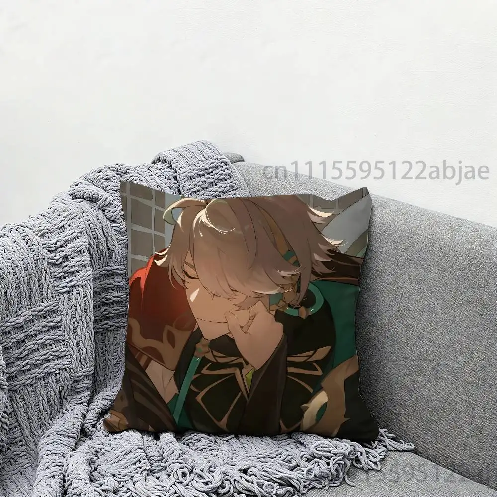 Alhaitham Kaveh Genshin Impact Throw Pillow Case 40x40cm Decoration DIY Square Chair Pillowcase Pad Cover