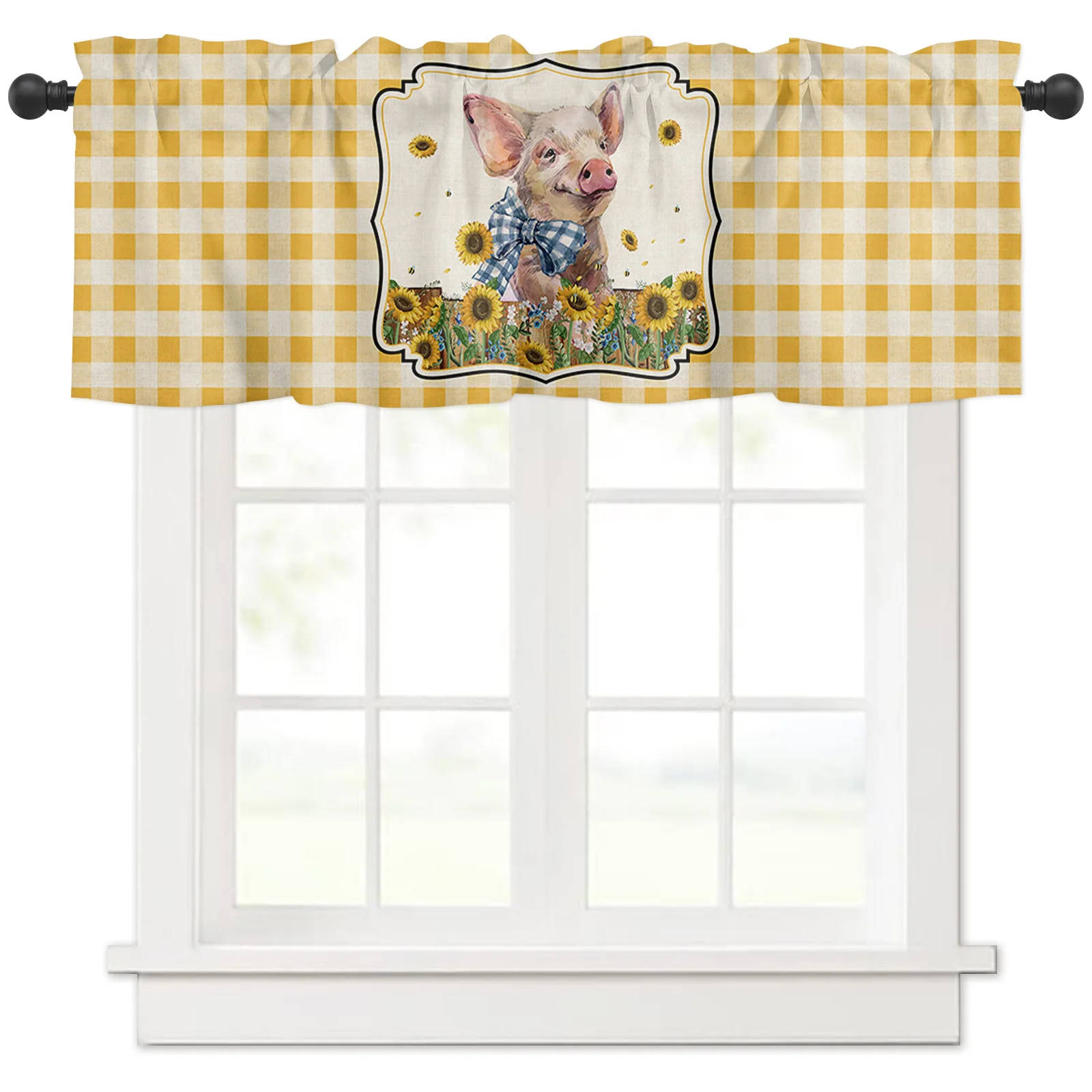 

ZEDLIYU Valances for Windows Kitchen Living Room Small Window Valance Farm Animal Sunflower Pig 1 Panel