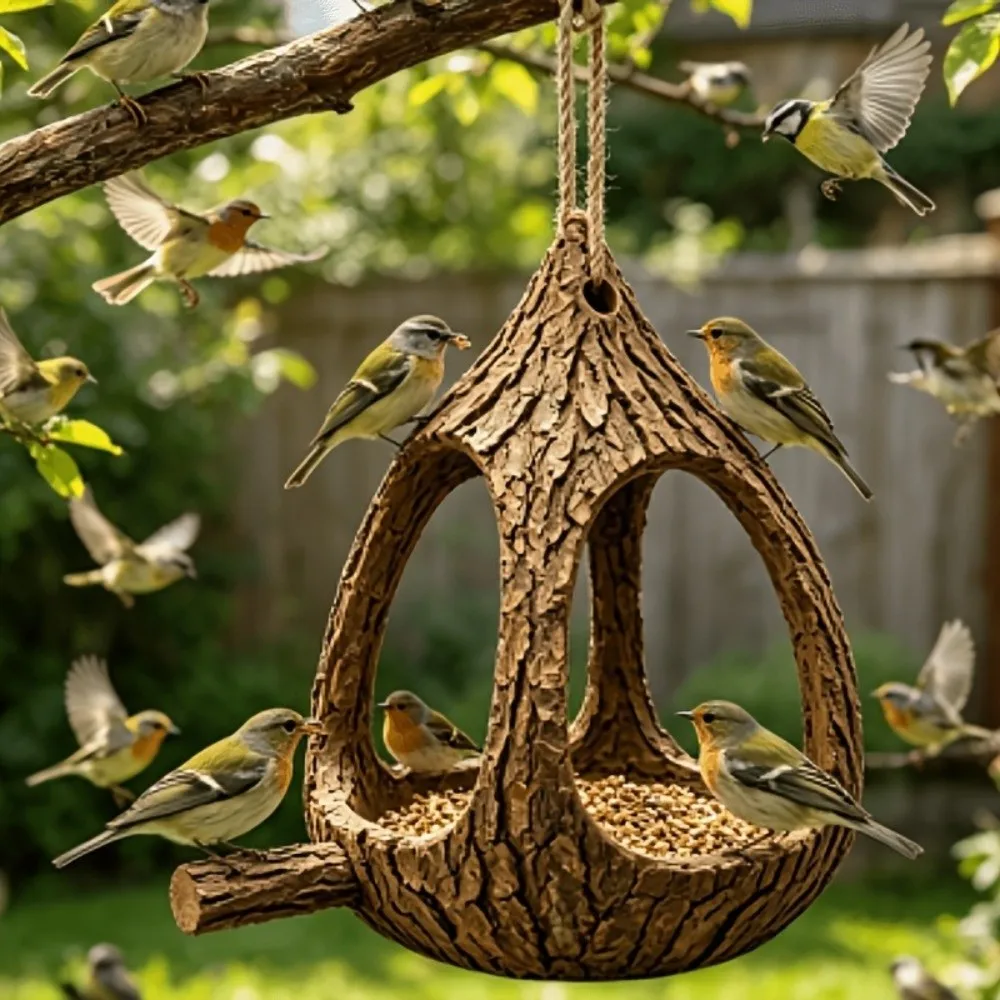 Funny Resin Bird Feeder House Natural Look Waterproof Bird Feeding Station Realistic Handmade Bird Food Container Outdoor