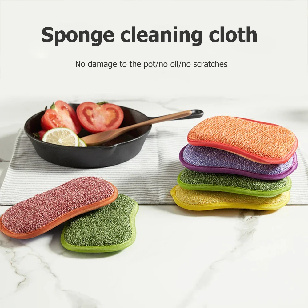 5pcs Double Sided Sponge Cleaning Cloth Reusable Anti Grease Kitchen Gadget