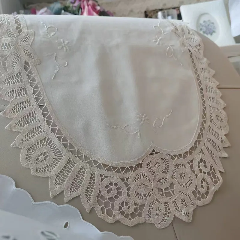 قطعتان من غطاء الدانتيل المطرز يدويًا من القطن الخالص، غطاء خلفي لمسند الذراع #3