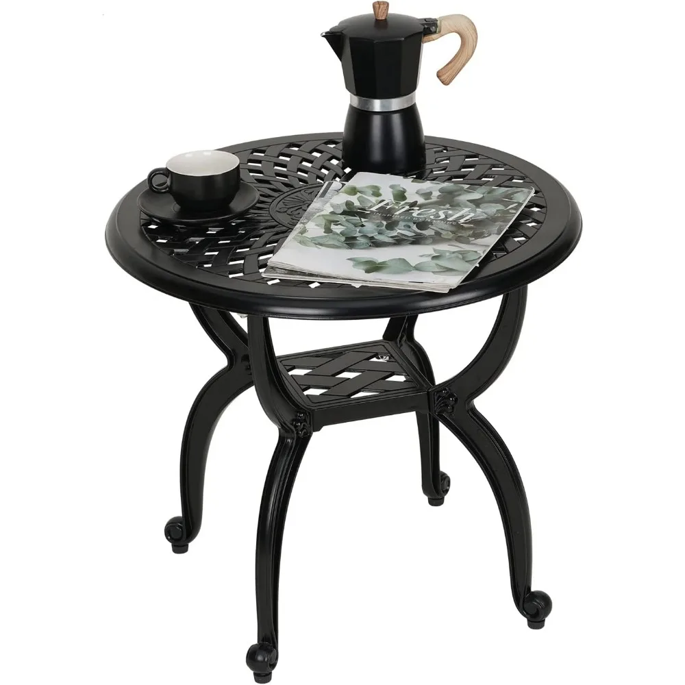 

Cast Aluminum Outdoor Side Table, Rust-Resistant Round Black Coffee Table for Patio Garden Balcony