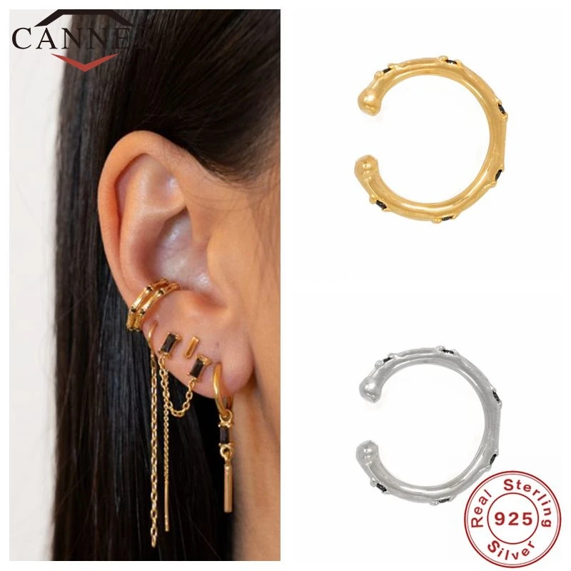 CANNER 925 Sterling Silver Ear Cuff Earrings for Women C Shape Cube Zircon Earcuff Clip on Earring No Piercing Earings Jewelry