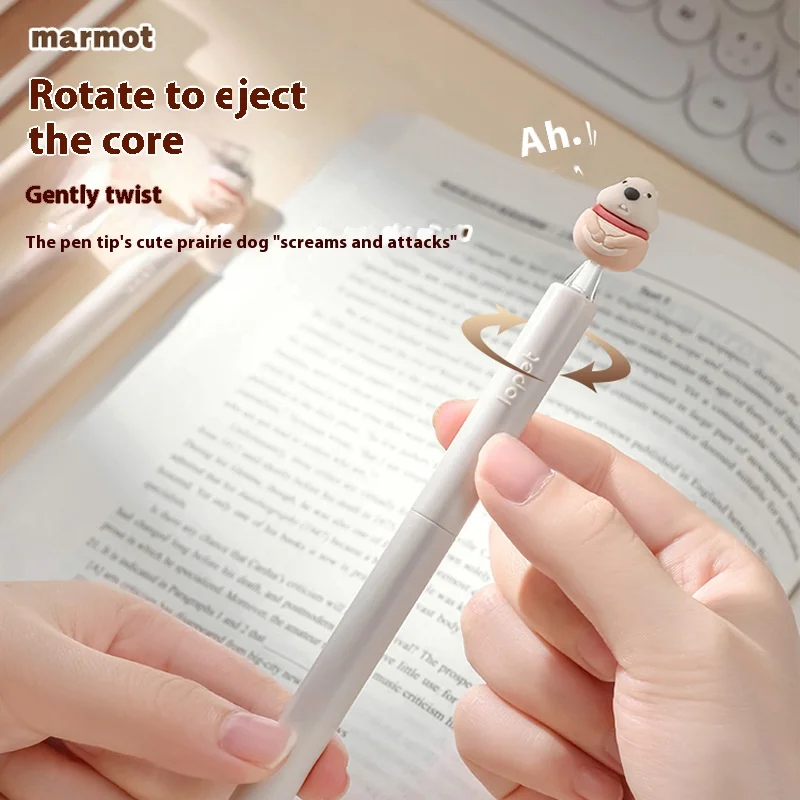 

4pcs Cute Groundhog Rotating Gel Pens Set 0.5mm ST Pen Tip Quick Drying Smooth Writing Stationery Fun Decompression Twisting Pen