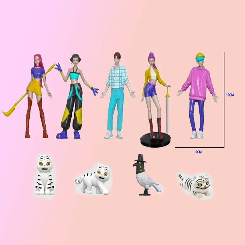 9pcs Anime Demons Hunters Figure Rumis Miras Zoeys Tiger Figurine Toy Desk Decoration Statues Ornament Birthday Gift For Kid