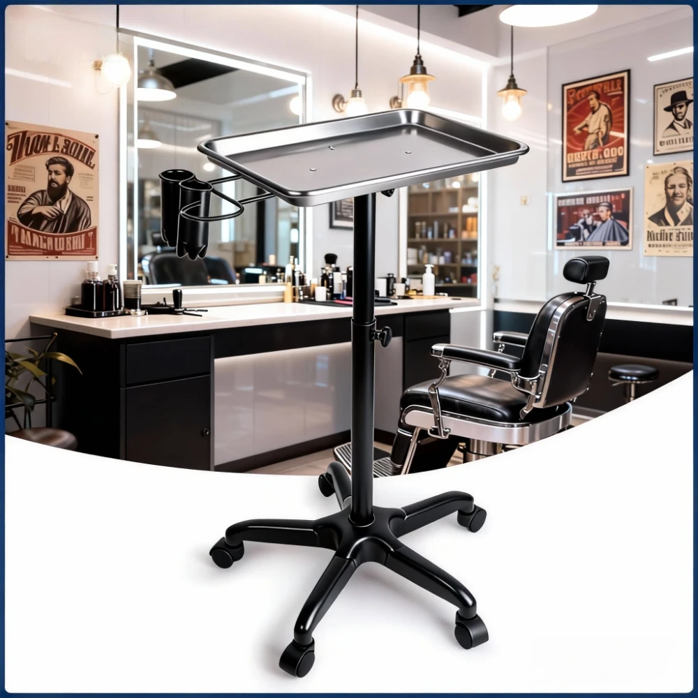 

Adjustable Height Aluminum Trolley Cart - Rolling Utility Cart with Wheels for Salon, Tattoo & Dental Tools, rolling cart