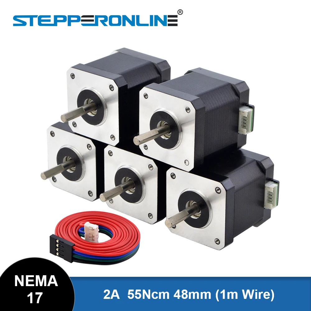 

STEPPERONLINE Nema 17 Stepper Motor Nema17 Motor 0.55N.m 2A 42x48mm 2 Phase 4-lead for DIY 3D Printer CNC