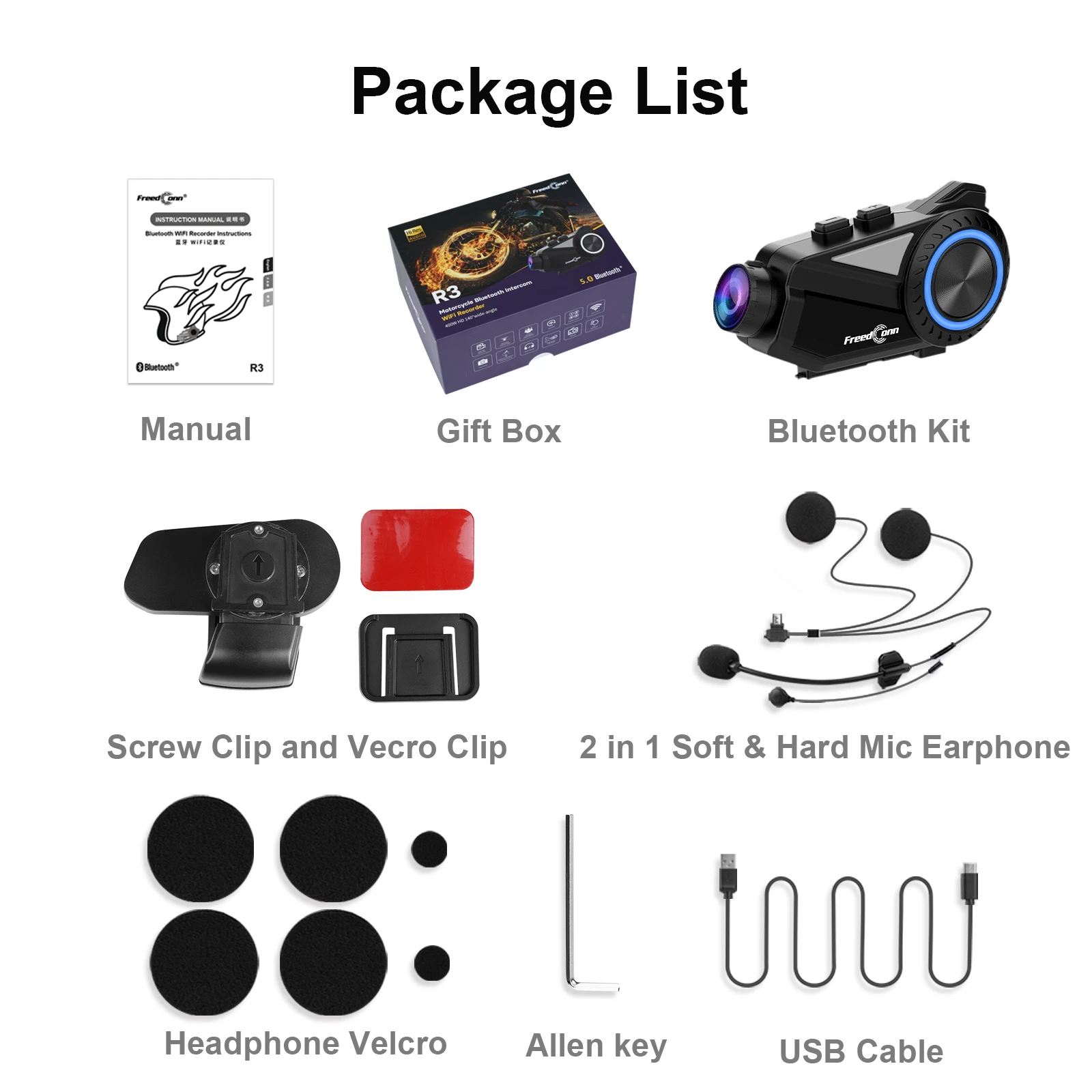 2026 sell 1dConn R3 Pro with 2K Camera Recorder 2-6 Riders 1000M Motorcycle Wireless Bluet