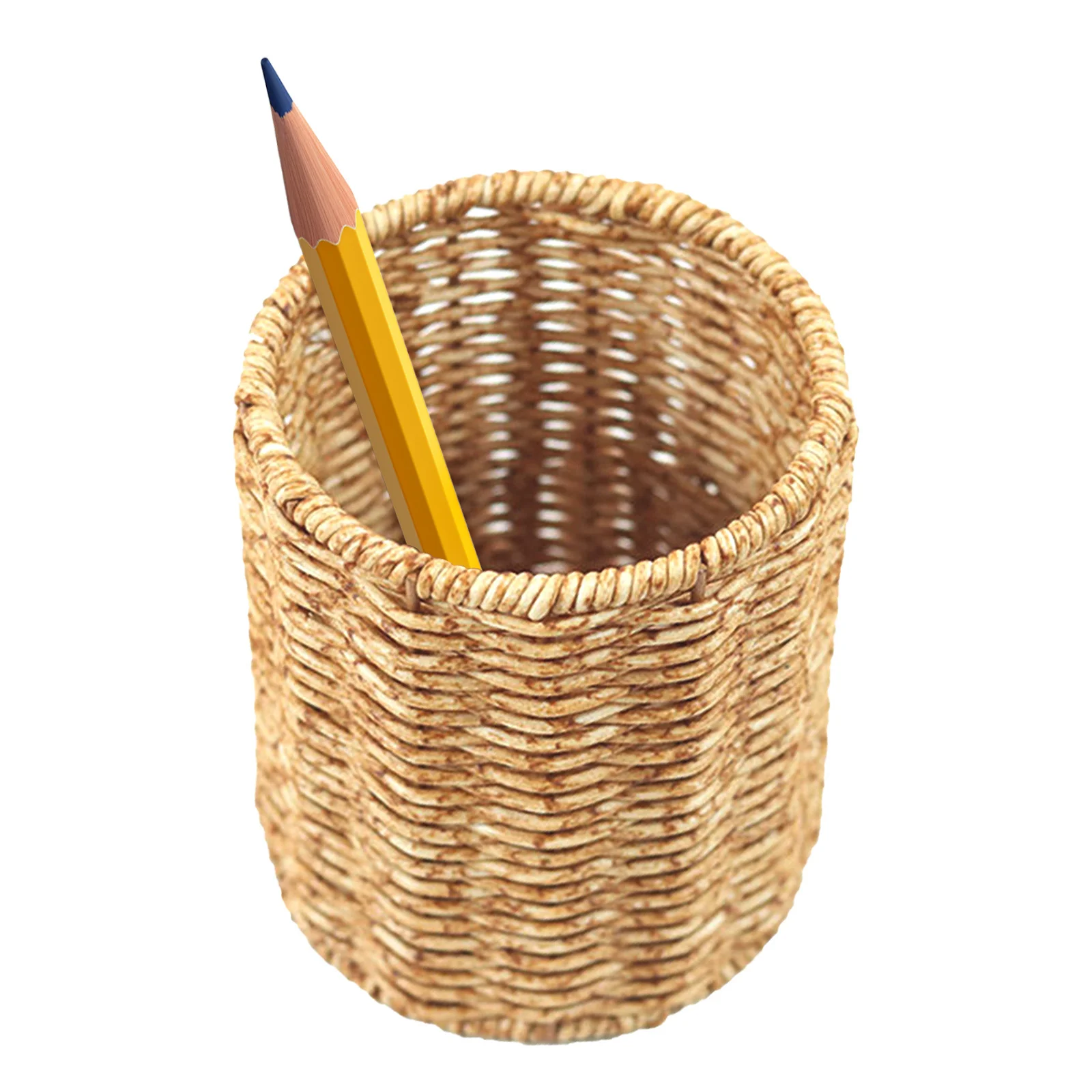 

Woven Pencil Holder Simulated Rattan Pen Pot Desktop Organizer For Office School Stationery Storage Tabletop Brush