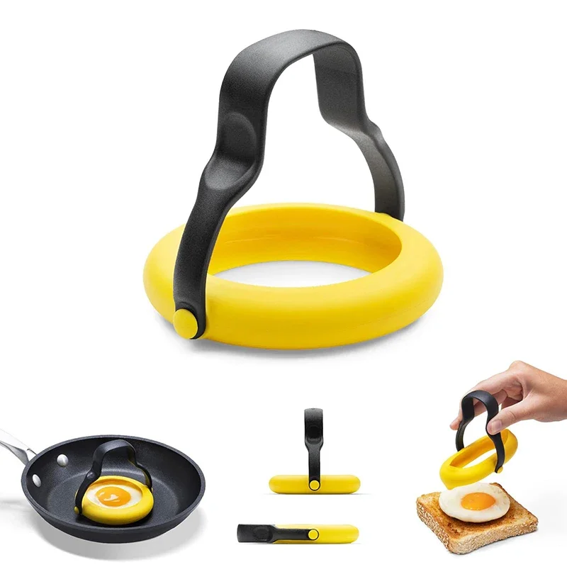 Silicone Egg Ring Non-Stick Cooking Mold Insulated Handle Easy Fry Eggs Breakfast Kitchen Tool 360° Egg Flipper