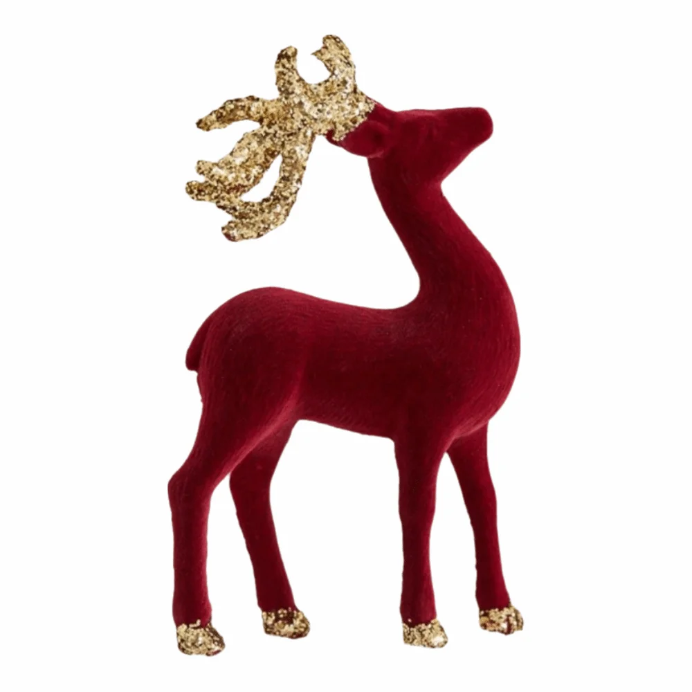 Elegant Standing Velvet Christmas Reindeer Simulation Red Sequins Christmas Red Deer Figurines Glittering cute