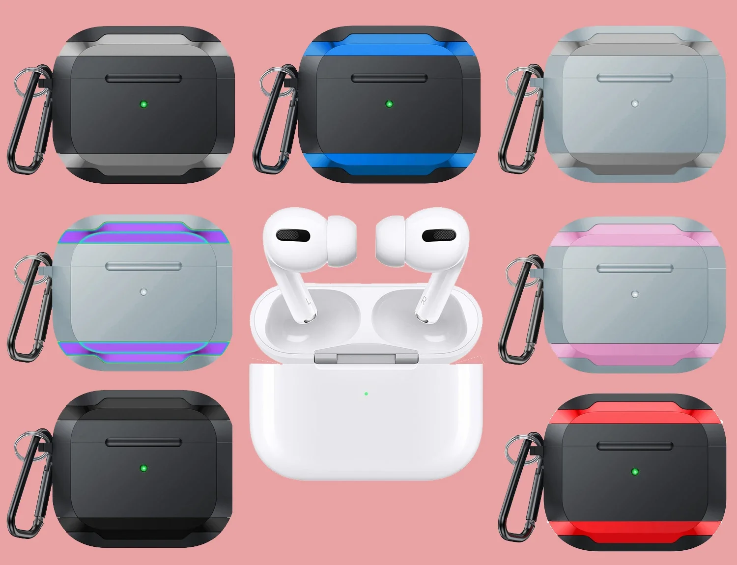 V-MOTA Smart Cover Boxen für Airpods Pro Bluetooth Wireless Kopfhörer, Aluminiumlegierung + weicher TPU-Kleber